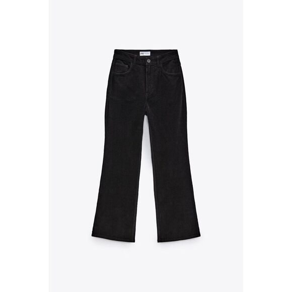 Black Zara Corduroy Cropped Flare Leg Pants (NWT) - Picture 5 of 8
